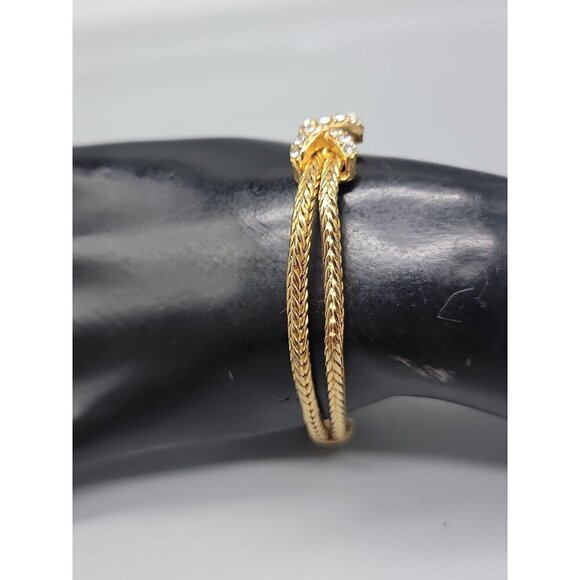Crystal X Bracelet Double 6.5" Strand Cable Chain Gold Tone High End Fashion - Picture 7 of 11